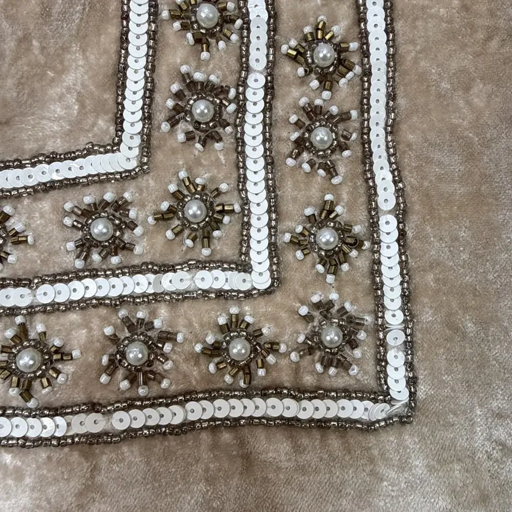 Pier 1‎ Blush Champaign Beige Velvet Embroidered Beaded Pillow Sham Cover